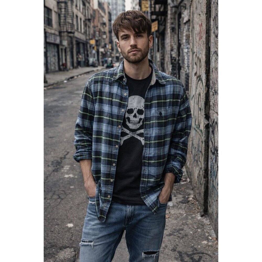 Pacific Outfitters Blue Plaid Flannel Shirt Mens M Soft Grunge Outdoor